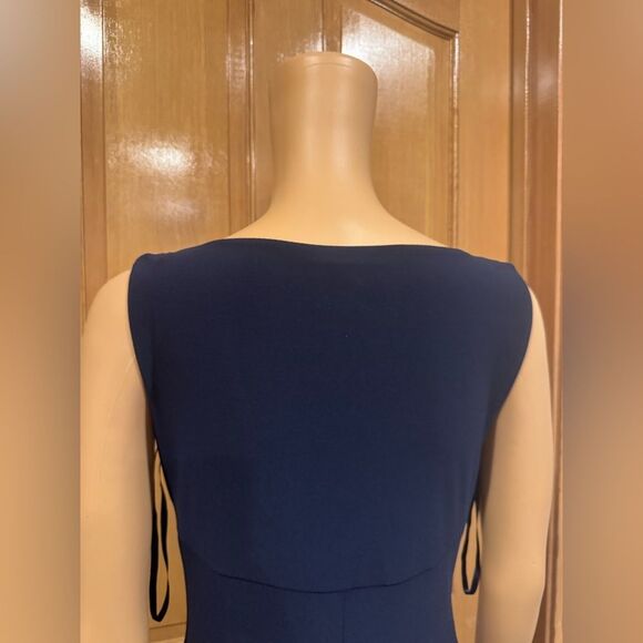 Lauren Ralph Lauren Evening Navy Blue Cowl Neck Ruched Gown w/ Leg Slit Sz 6 - Picture 6 of 9